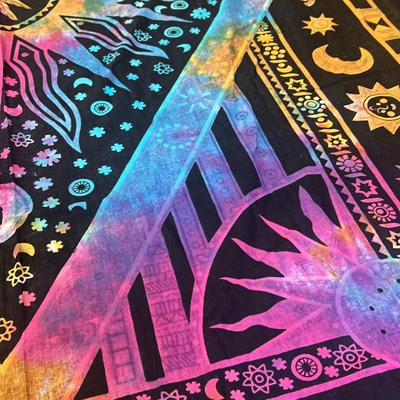 burning sun moon tapestry cotton decorative sheet blanket psychedelic multicolor - Picture 4 of 9